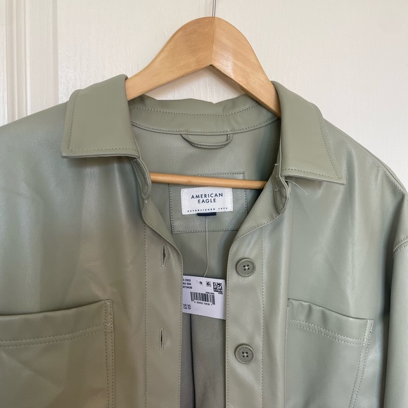 American Eagle Women’s Olive Green Faux Leather Motorcycle Jacket - Picture 4 of 4